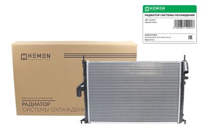 Радиатор охлаждения двигателя паяный HEMEN Renault Logan 08-, Sandero 08-, Largus 12- 1.4i/1.6i MT (HOSR027) (артикул 67140)