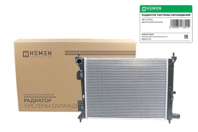 Радиатор охлаждения двигателя паяный HEMEN Hyundai Solaris 10-/Kia Rio IV 10- 1.4i/1.6i MT (HOSR025) (артикул 67138)
