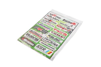 Наклейки: RACING,FALKEN,TOMEI,MOTOCROSS,MOTORAGE,FOX,NPG sports,MCU ROM,LIGHTSPEED,TRUST,5ZIGEN,RAYS NGNEERING, BRIDGESTONE,SSR (30x45) (артикул 22730)