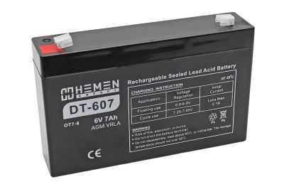 Аккумулятор герметичный 6В 7Aч HEMEN ENERGY DT607 (151x35x94mm) (OT7-6) (электромашинки) (артикул 53554)